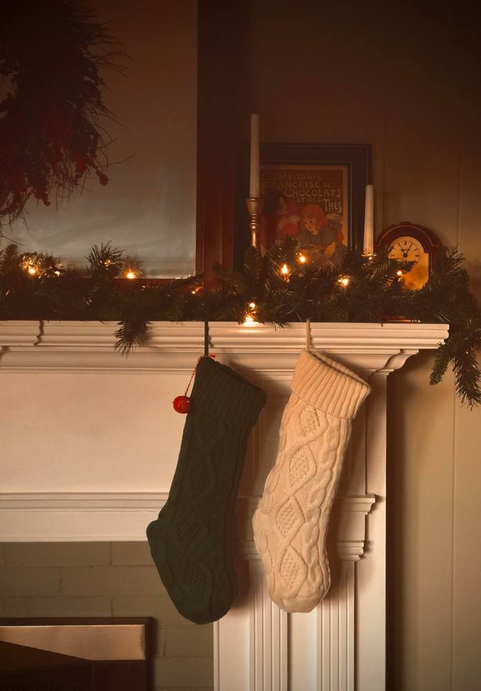 Holiday stockings in green and cream